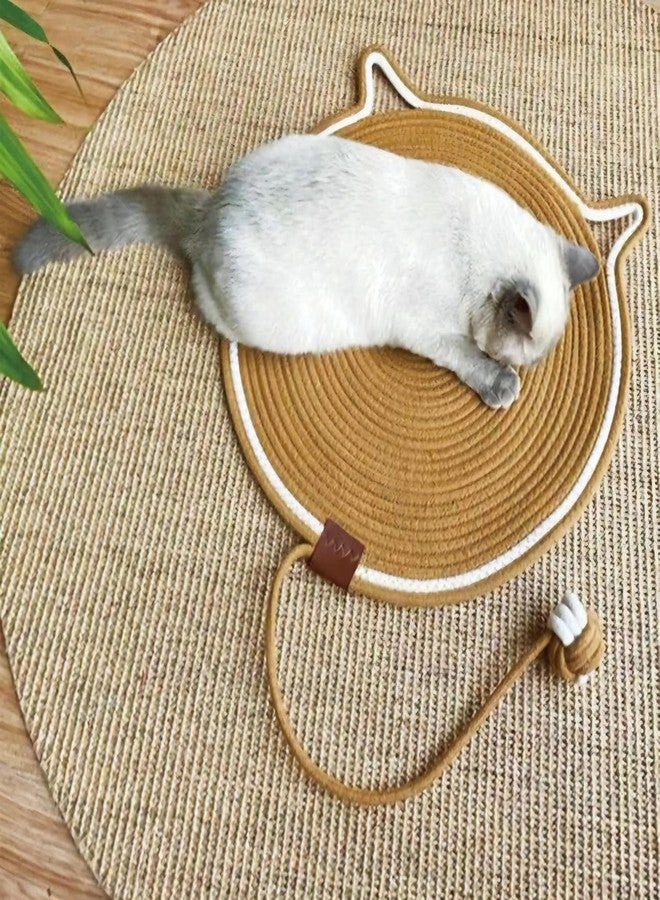 VISUAL ARREST Natural Cotton Rope Cat Scratcher Mat Hand-Woven Floor Wall Scratching Pad for Indoor Cats Scratch Pad with Catnip Ball Round Cat Kitten Scratching Mat for Cat Claw Sharpening (Blue) - Image 5